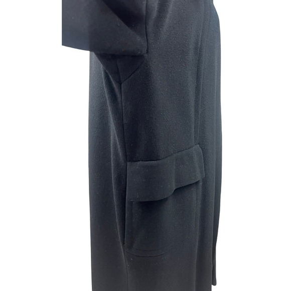 VTG Black Wool A-Line Swing Coat Scalloped Mink Collar Raglan Sleeves Jackie O - Picture 9 of 16